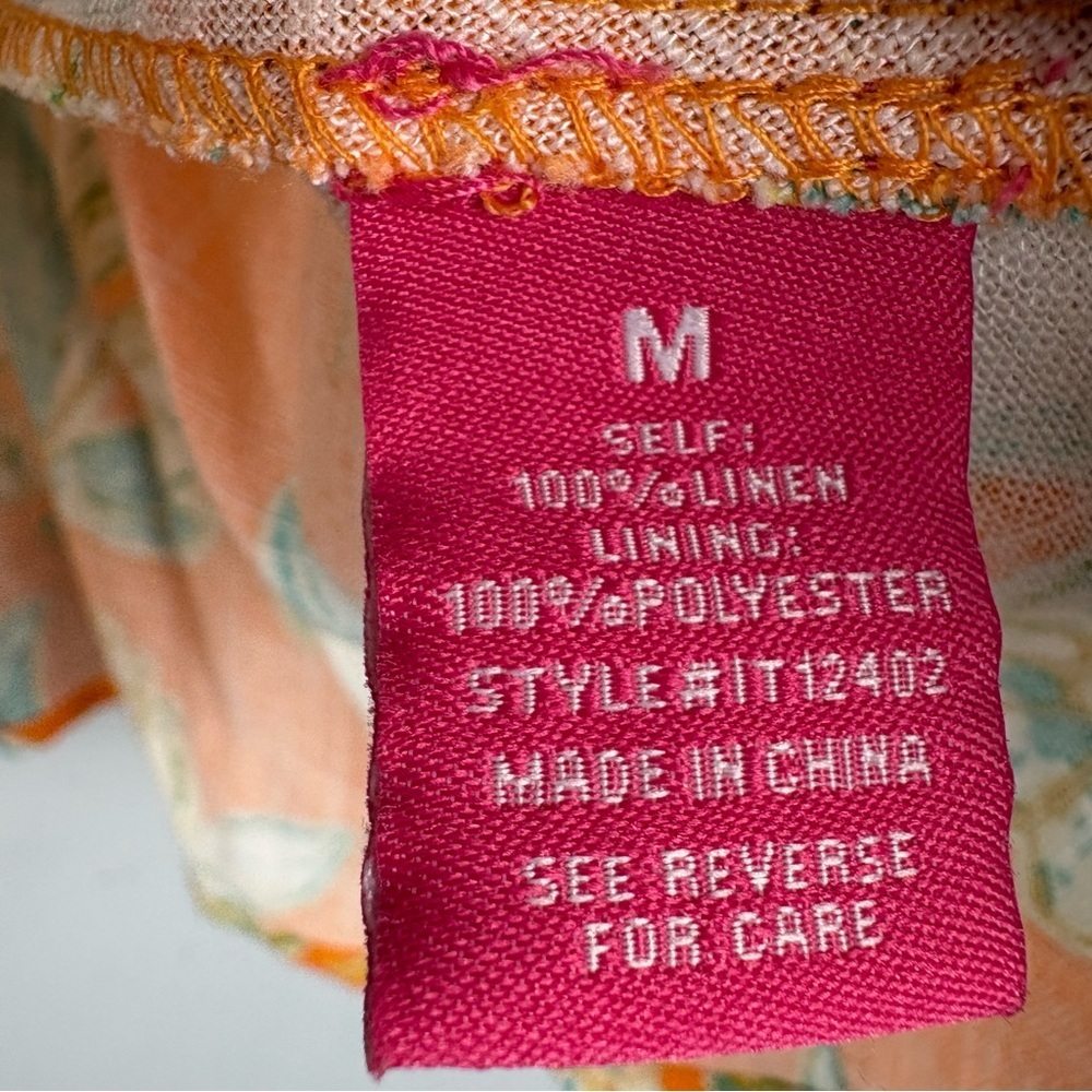 Flying Tomato Orange Floral Linen Off Shoulder Puff Sleeve Blouse M - Picture 3 of 7